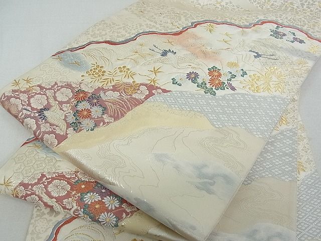 平和屋着物■六通柄袋帯 唐織 佳瑞道長文 金銀糸 逸品 ox3012