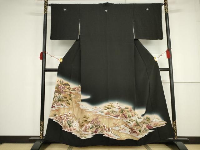 平和屋着物■豪華黒留袖 駒刺繍 風景花文 暈し染め 金彩 正絹 逸品 AAAP8403ma