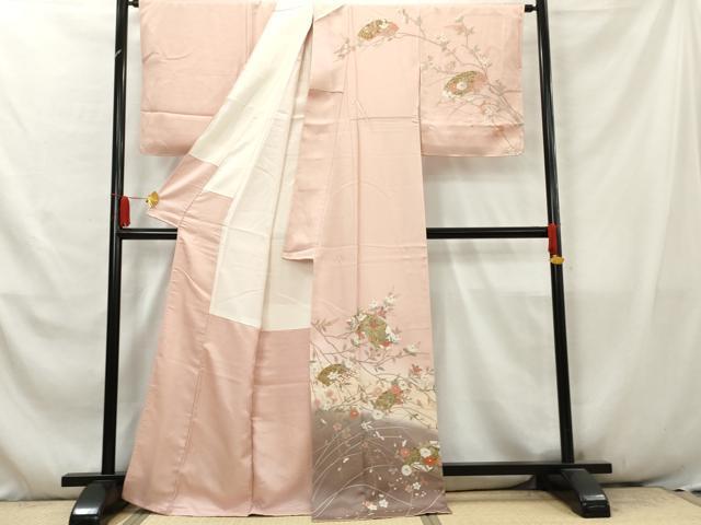 平和屋着物●訪問着　地紙枝花文　暈し染め　金彩　正絹　逸品　AABB3541cs