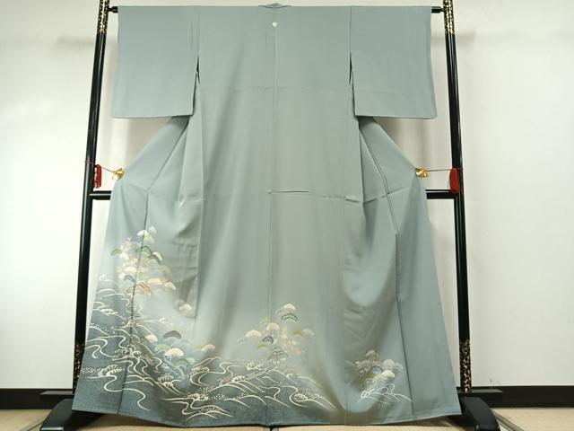 平和屋着物●訪問着　友禅　駒刺繍　立波風景文　暈し染め　金彩　正絹　逸品　AABE1859fy