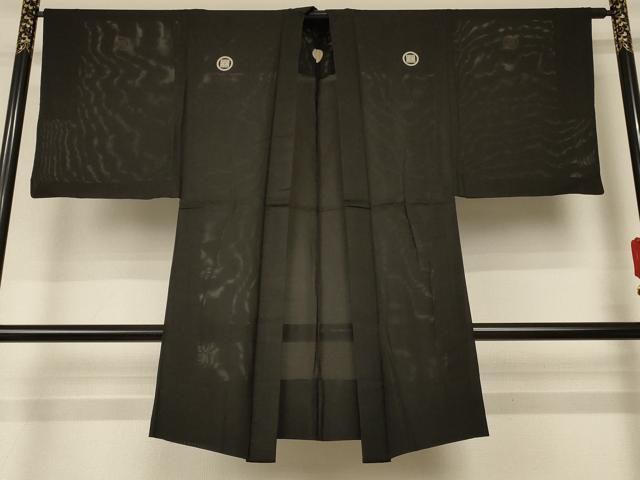 平和屋着物＊夏物　男性　黒紋付　羽織　正絹　逸品　AABE4287jd