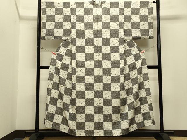 平和屋着物＊夏物　小紋　絽　市松立波文　逸品　CAAQ1225vpm