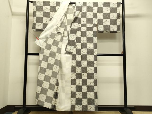 平和屋着物＊夏物　小紋　絽　市松立波文　逸品　CAAQ1225vpm