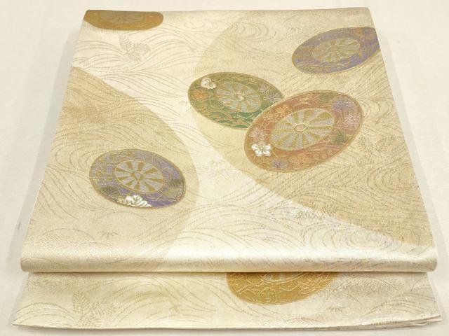 Other - 平和屋着物▼太鼓柄袋帯　螺鈿　流水花車文　松竹梅　金彩　正絹　逸品　AABE9915wj