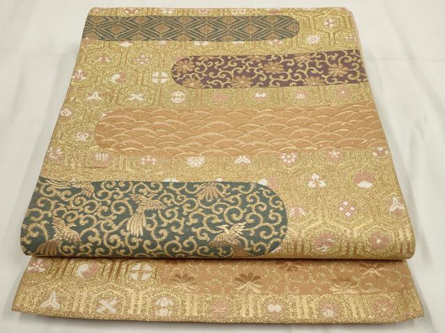 Rakuten - 平和屋着物◎六通柄袋帯　霞亀甲花鳥文　金糸　正絹　逸品　AABF8041wj