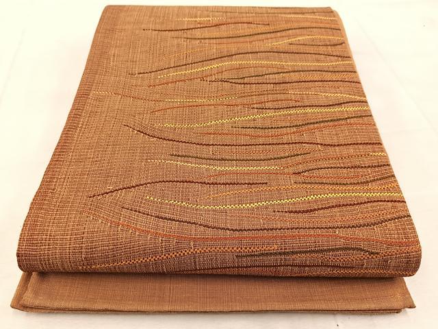 平和屋着物◎太鼓柄袋帯　紬地　横段文　正絹　逸品　BAAV4804yc
