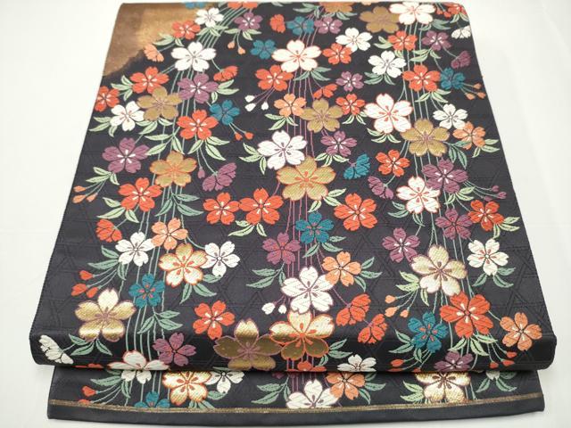 平和屋着物●六通柄袋帯　唐織　枝垂れ桜文　金糸　正絹　逸品　CAAY2472hy