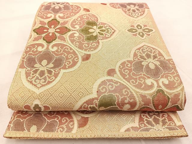 平和屋着物◎佐賀錦　六通柄袋帯　花菱文　金糸　正絹　逸品　BAAV4827yc