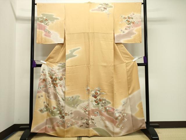 平和屋着物●創業460年・千總　訪問着　駒刺繍　草花文　暈し染め　金彩　正絹　逸品　CAAY8072gh