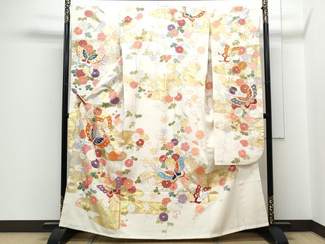 Uramono - 平和屋着物●創業460年・千總　豪華振袖　花蝶文　銀通し地　高島屋扱い　正絹　逸品　CABF7791th