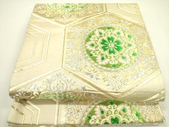 平和屋着物◎六通柄袋帯　亀甲花文　金銀糸　正絹　逸品　DAAX1575op
