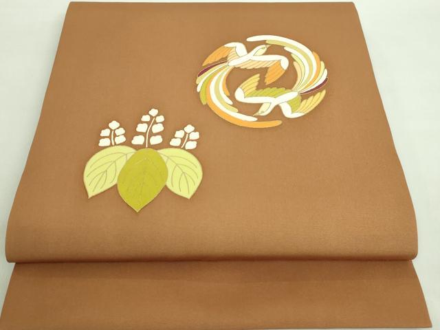 平和屋本店■極上　銀座　志ま亀　塩瀬　九寸開き名古屋帯　鳳凰桐丸文　枇杷茶色地　金彩　逸品　DZAA7524kh5のサムネイル