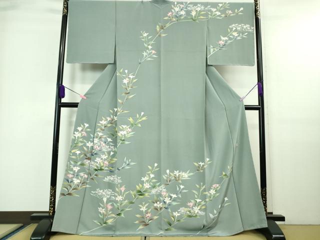 平和屋本店■極上 本加賀友禅作家 田丸幸子 訪問着 枝花文 湊鼠色地 逸品 未使用 DZAA7561kh5