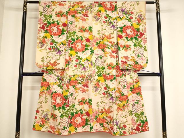 平和屋着物[]七五三　女の子　7歳　祝着　四つ身　草花文　逸品　AABE2094ja