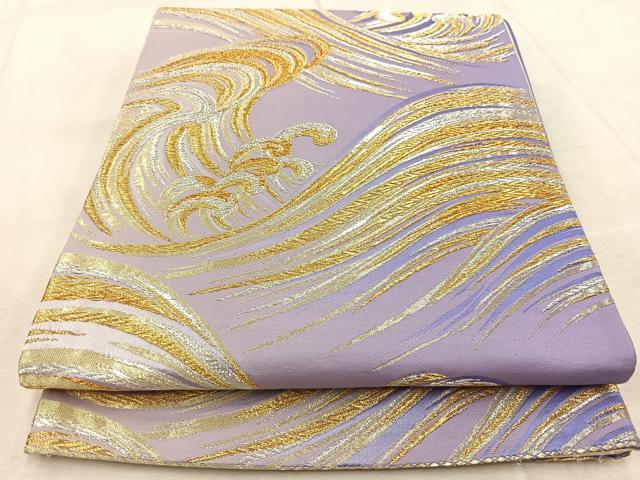 平和屋着物◎六通柄袋帯　立波文　金銀糸　正絹　逸品　BAAV4835yc