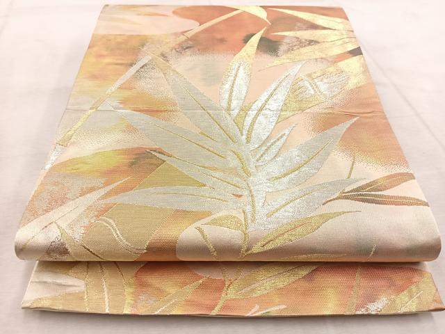 平和屋着物◎六通柄袋帯　笹竹文　金銀糸　引箔　正絹　逸品　未使用　BAAV4855yc