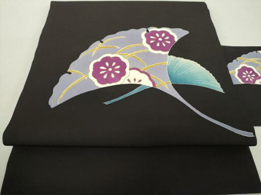 平和屋着物●塩瀬 九寸名古屋帯 銀杏花文 黒地 金彩 正絹 逸品 DAAV6291ps 平和屋着物●塩瀬 九寸名古屋帯 銀杏花文 黒地 金彩 正絹 逸品 DAAV6291ps