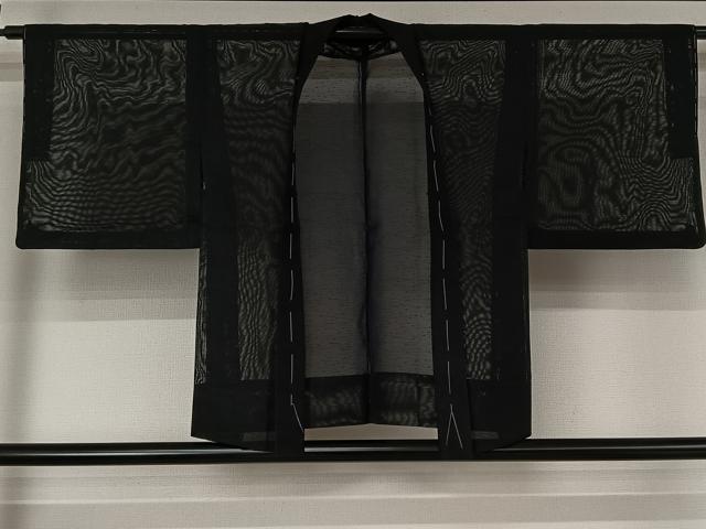 平和屋着物▽羽織　スリーシーズン　春夏秋　塵除け　霞文　暗黒色　正絹　逸品　AABE4029jh
