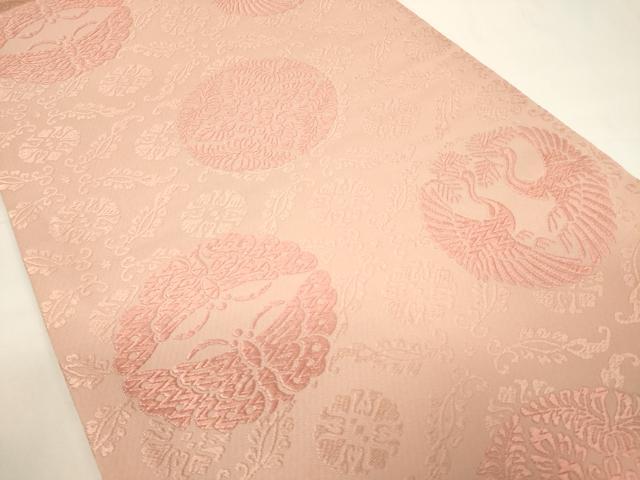 平和屋着物●六通柄袋帯　唐織　双鶴花蝶文　遠州茶色　正絹　逸品　未使用　CAAU5969ak