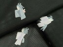 平和屋着物*夏物 小紋 絽 人物文 黒地 洗える着物 CAAW9872gh