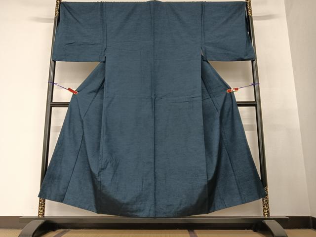 平和屋着物●男性　紬　アンサンブル　色無地　濃藍色　キングサイズ　正絹　逸品　AAAZ7514zg