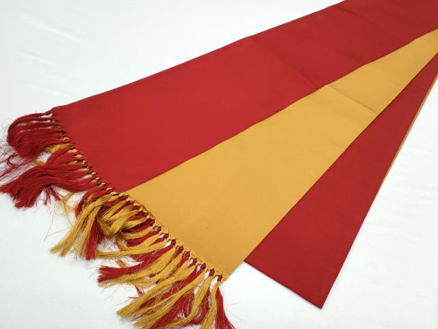 平和屋着物◎両面 半幅帯 黄土色 濃紅色 正絹 逸品 CAAY7430th