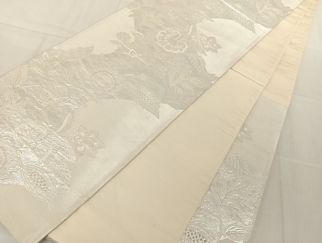平和屋着物◎六通柄袋帯　草花文　銀糸　正絹　逸品　AAAG4092Bfw
