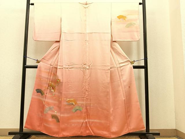 平和屋着物●極上　人間国宝　福田喜三郎　訪問着　刺繍　地紙花文　暈し染め　金彩　正絹　逸品　BAAM6122pk