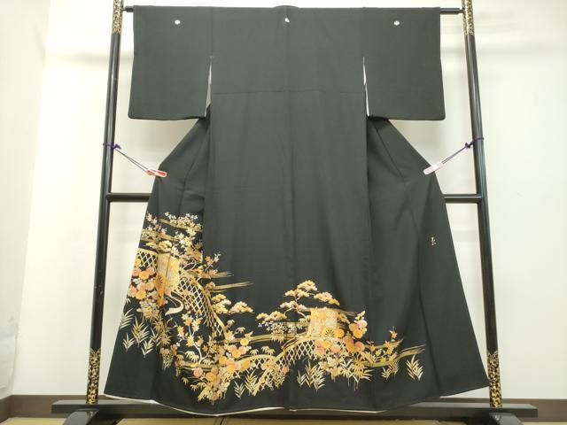 平和屋着物●金彩友禅　卓越技能者・名工・和田光正　黒留袖　御所車花籬文　金彩　正絹　逸品　DAAK0969ud