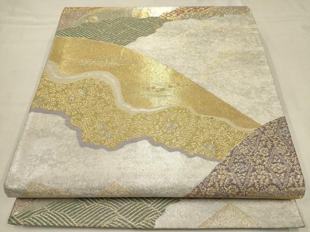 平和屋着物▼六通柄袋帯　元禄　遠山文　金銀糸　正絹　逸品　AAAX4701wj