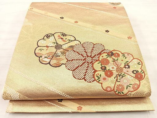 平和屋着物◎六通柄袋帯 唐織 慶長菊重文 金糸 正絹 逸品 BAAQ6331if 平和屋着物◎六通柄袋帯 唐織 慶長菊重文 金糸 正絹 逸品 BAAQ6331if