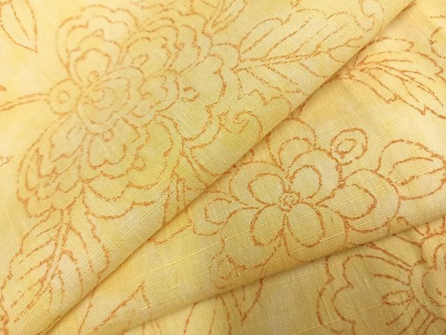 平和屋着物▽上質な紬 単衣 唐草花文 正絹 逸品 AABC0374fy