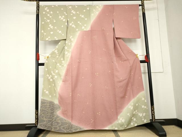 訪問着＊袷着物 流水　花々模様　淡い赤 正絹11HM21 訪問着＊袷着物 流水 花々模様 淡い赤 正絹11HM21 【公式通販】