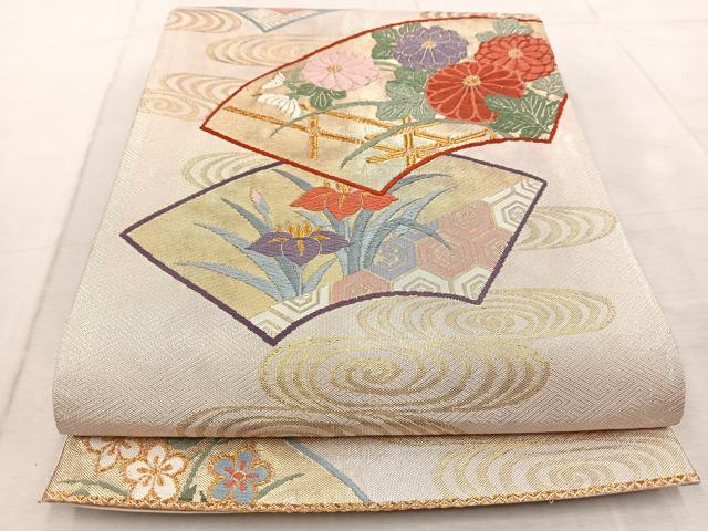 平和屋着物◎六通柄袋帯　唐織　地紙花文　金銀糸　正絹　逸品　BAAV4922yc