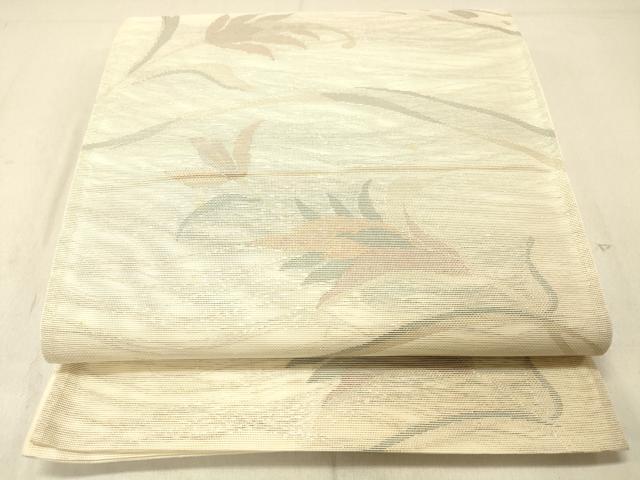 平和屋着物＊夏物　六通柄袋帯　草花文　金糸　正絹　逸品　DABC8212cm