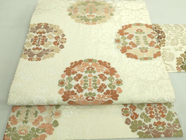 平和屋着物■極上 九寸名古屋帯 唐織 樹下双獣花文 蒸栗色地 反端付き 三越扱い 逸品 DZAA7152kh5