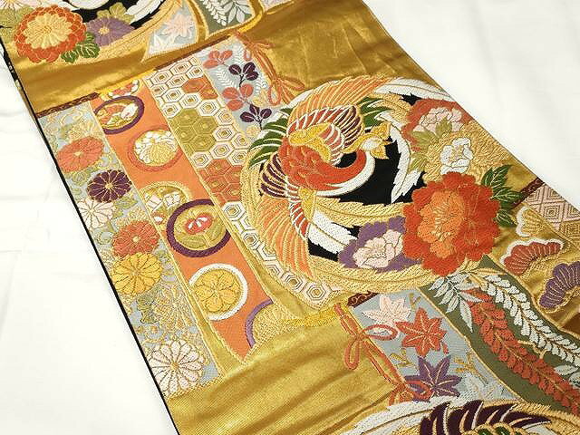平和屋の平和屋着物●六通柄袋帯 内裏乃四季紋 黒地 金糸 正絹 逸品 CAAX9248yk｜アングル2