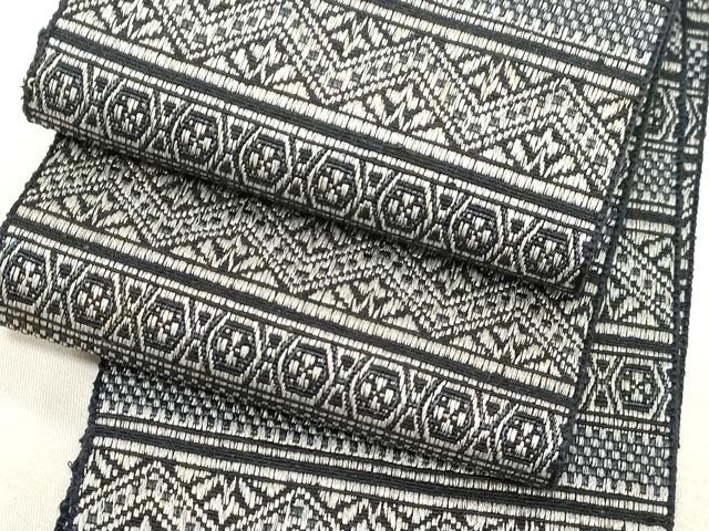 Obi - 平和屋着物●男性　本場筑前博多織　角帯　横段幾何学文　正絹　逸品　CABF6256dy
