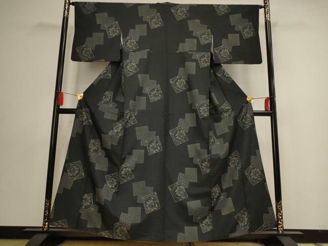 平和屋着物■上質な紬　色紙吉祥花文　正絹　逸品　AAAR0410jd