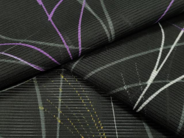 平和屋着物＊夏物　小紋　絽　草木文　黒地　洗える着物　CAAW9901gh