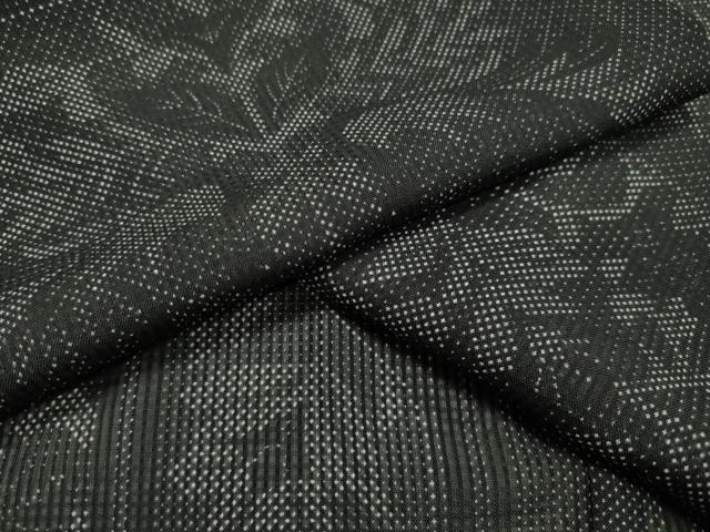 Summer Wear - 平和屋着物＊夏物　小紋　紗　吉祥更紗花文　黒地　洗える着物　CAAW9903gh