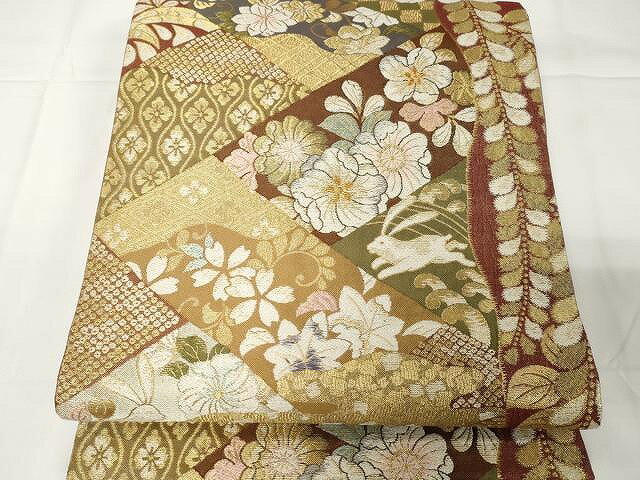 平和屋着物●六通柄袋帯　跳兎　舞花文　金銀糸　正絹　逸品　CAAX9252yk