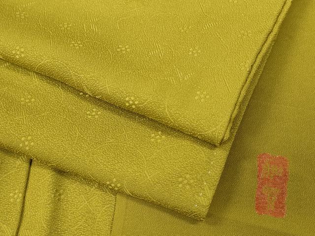 平和屋着物●加賀友禅　色無地　南天唐草地紋　緑黄色