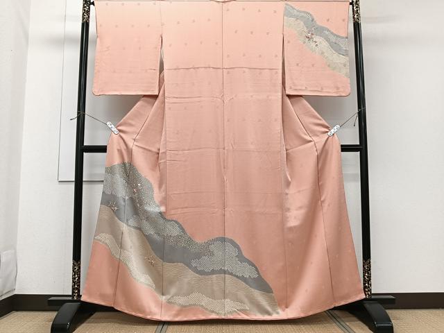 平和屋着物■訪問着　絞り　刺繍　道長花唐草文　金彩　正絹　逸品　CABH5420xi
