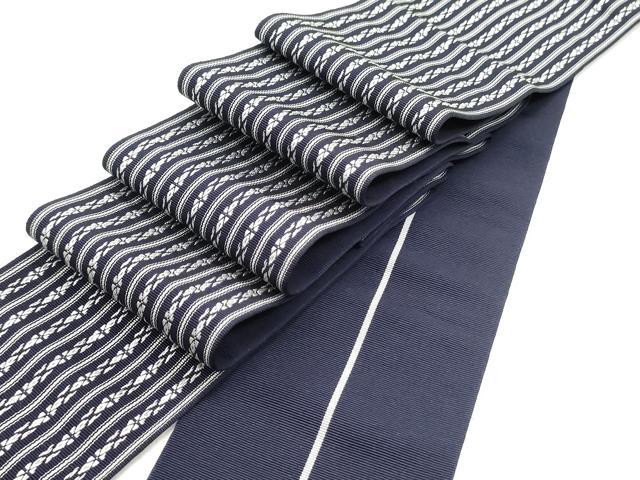 平和屋着物●男性　本場筑前博多織　両面　角帯　献上　鉄紺色　証紙付き　正絹　逸品　未使用　DAAY0054ob