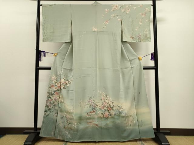 平和屋着物●訪問着 作家物 流水花鳥文 暈し染め 金彩 正絹 逸品 CAAL4794dy