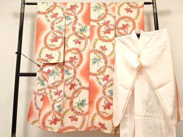 平和屋着物[]七五三　女の子　7歳　祝着　四つ身　長襦袢(無双仕立て)セット　鳳凰舞蝶桐花文　暈し染..