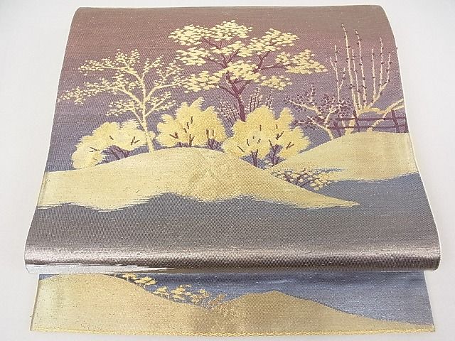 平和屋着物■六通柄袋帯　風景草木文　金銀糸　逸品　ob2968