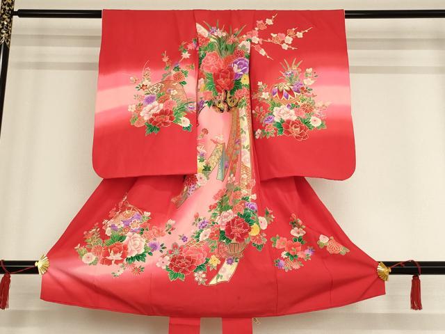 平和屋着物[]七五三　女の子　3歳　祝着　のしめ　花車花籠文　暈し染め　金彩　逸品　AAAT9976ja