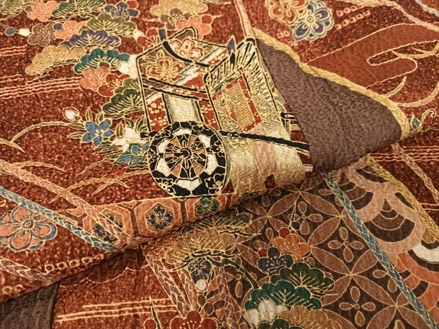 Kimono - 平和屋着物●上質な小紋　御所車梅松文　金彩　正絹　逸品　AABB6536zg